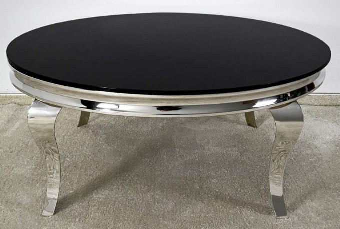 FIOLA - Ø100CM SOFFBORD I ROSTFRITT SILVER STÅL/SVART GLASSKIVA