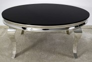 FIOLA - Ø100CM SOFFBORD I ROSTFRITT SILVER STÅL/SVART GLASSKIVA