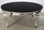 FIOLA - Ø100CM SOFFBORD I ROSTFRITT SILVER STÅL/SVART GLASSKIVA
