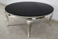 FIOLA - Ø100CM SOFFBORD I ROSTFRITT SILVER STÅL/SVART GLASSKIVA