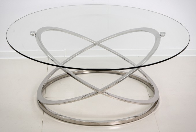 EAKPA - Ø100CM SOFFBORD I ROSTFRITT STÅL/GLAS