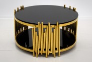 MYRA - Ø85CM GULD/SVART SIDOBORD I HÄRDAT GLAS
