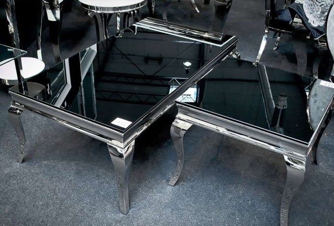 LUIS - 130CM SOFFBORD I SILVER/SVART GLAS