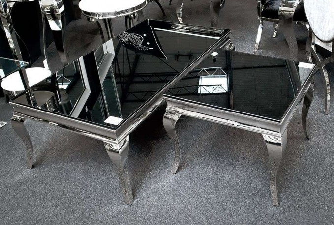 LUIS - 130CM SOFFBORD I SILVER/SVART GLAS