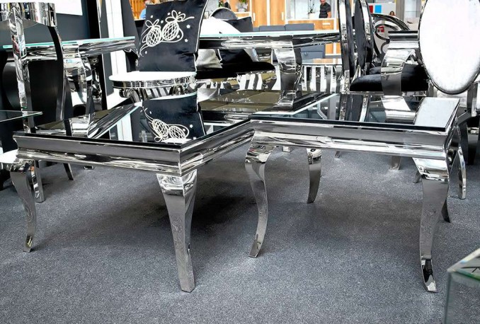 LUIS - 130CM SOFFBORD I SILVER/SVART GLAS