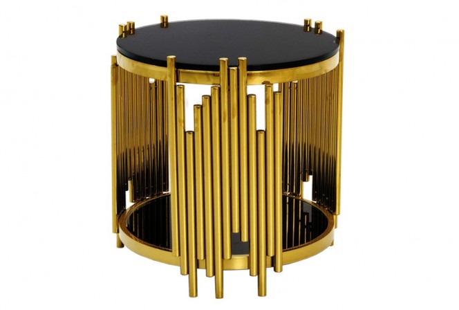 MYRA - 60CM GULD/SVART SIDOBORD I HÄRDAT GLAS 2