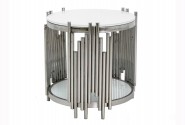 MYRA - Ø60CM SILVER/VITT SIDOBORD I HÄRDAT GLAS