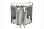 MYRA - Ø60CM SILVER/VITT SIDOBORD I HÄRDAT GLAS