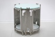 MYRA - Ø60CM SILVER/VITT SIDOBORD I HÄRDAT GLAS