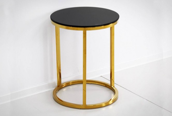 NOELLE - Ø40CM GULD/SVART SIDOBORD TEMPERERAT GLAS 2