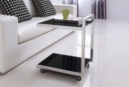 NOELLE - SOFF/SIDOBORD I SVART TEMPERERAT GLAS M. HJUL