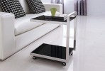 NOELLE - SOFF/SIDOBORD I SVART TEMPERERAT GLAS M. HJUL