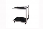 NOELLE - SOFF/SIDOBORD I SVART TEMPERERAT GLAS M. HJUL