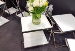 NOELLE - SOFF/SIDOBORD I VITT TEMPERERAT GLAS M. HJUL