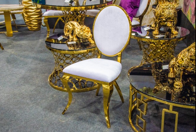 LOU - GULD/VIT MATSTOL I POLERAT STÅL/VELOUR	 2