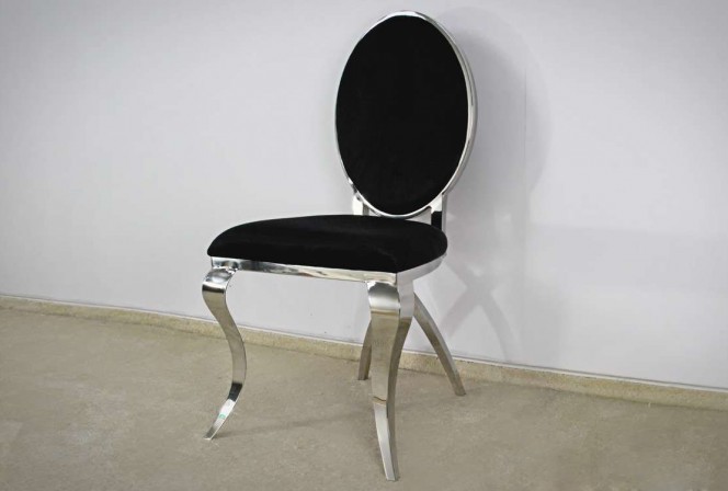 LOU - SILVER/SVART MATSTOL I POLERAT STÅL/VELOUR	 2