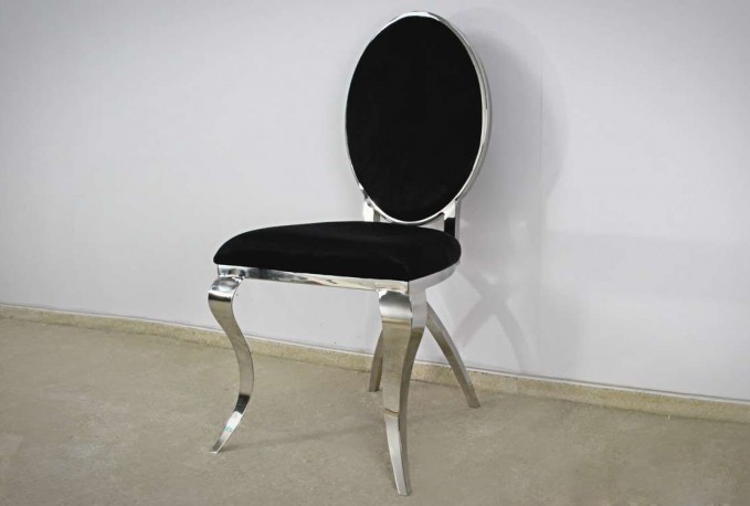 LOU - SILVER/SVART MATSTOL I POLERAT STÅL/VELOUR	