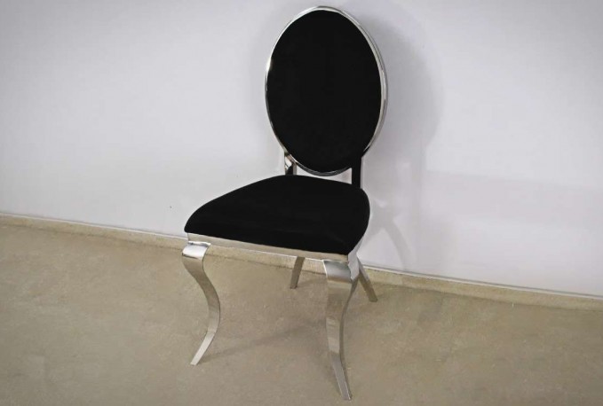 LOU - SILVER/SVART MATSTOL I POLERAT STÅL/VELOUR	