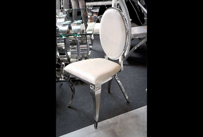 LOU - SILVER/BEIGE MATSTOL I POLERAT STÅL/VELOUR 2