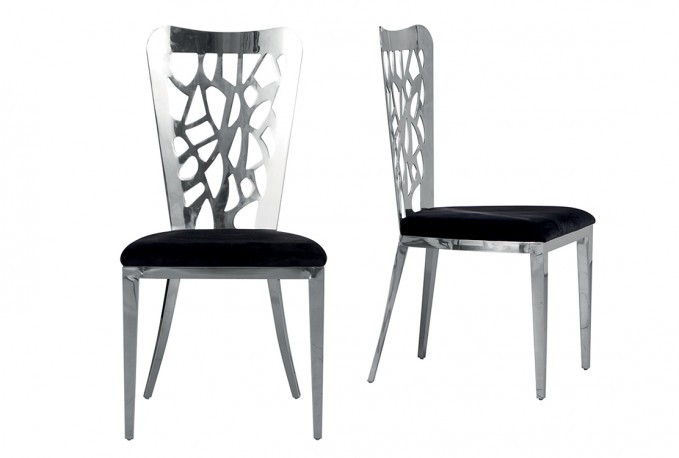 LIVELY - SILVER/SVART MATSTOL I POLERAT STÅL/VELOUR