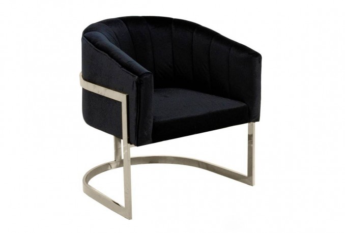 JARUND - 86CM VELOUR FÅTÖLJ I SVART OCH SILVER