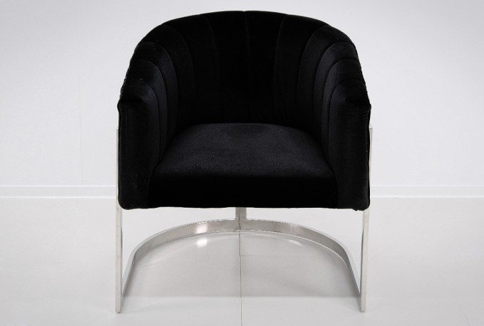 JARUND - 86CM VELOUR FÅTÖLJ I SVART OCH SILVER