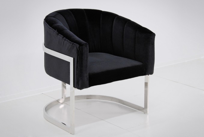 JARUND - 86CM VELOUR FÅTÖLJ I SVART OCH SILVER