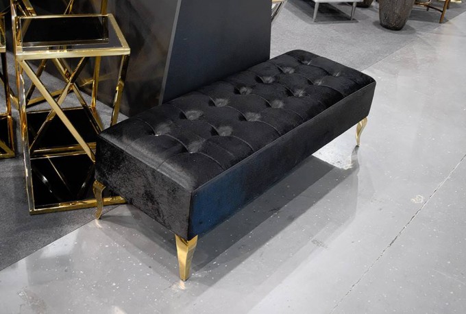 ERNA - 140CM SVART/GULD SITTBÄNK I VELOUR