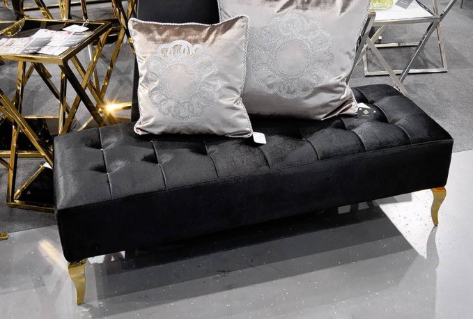 ERNA - 140CM SVART/GULD SITTBÄNK I VELOUR