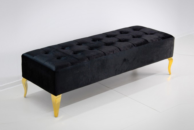 ERNA - 140CM SVART/GULD SITTBÄNK I VELOUR