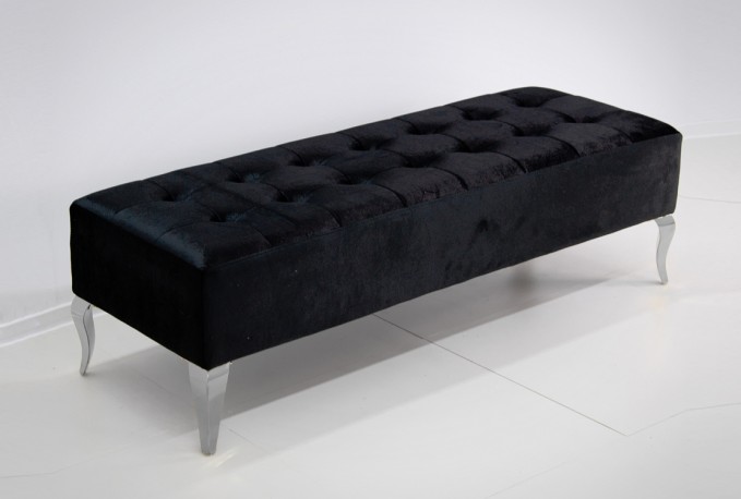 ERNA - 140CM SVART/SILVER SITTBÄNK I VELOUR