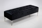 ERNA - 140CM SVART/SILVER SITTBÄNK I VELOUR