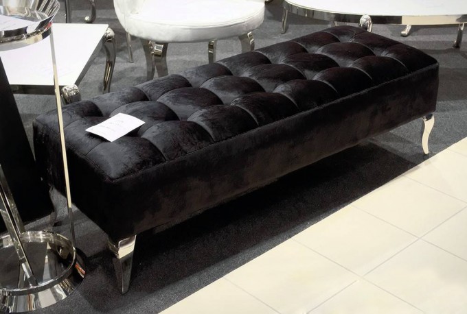 ERNA - 140CM SVART/SILVER SITTBÄNK I VELOUR