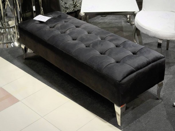 ERNA - 140CM SVART/SILVER SITTBÄNK I VELOUR