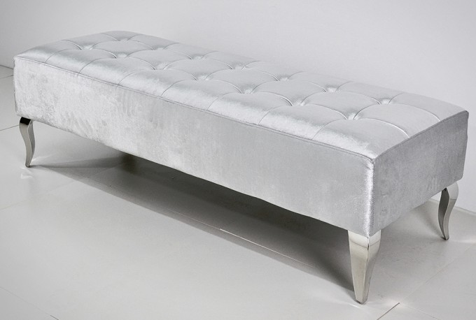 ERNA - 140CM SILVERGRÅ/SILVER SITTBÄNK I VELOUR