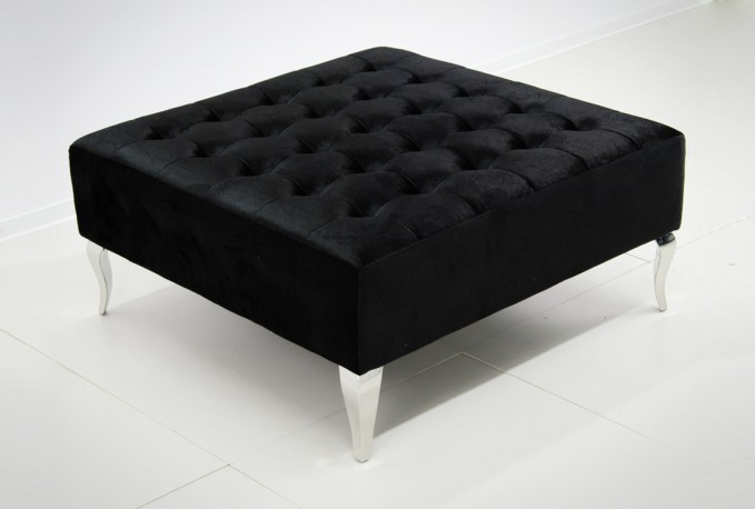 ERNA - 90X90CM SILVER/SVART SITTPALL I VELOUR