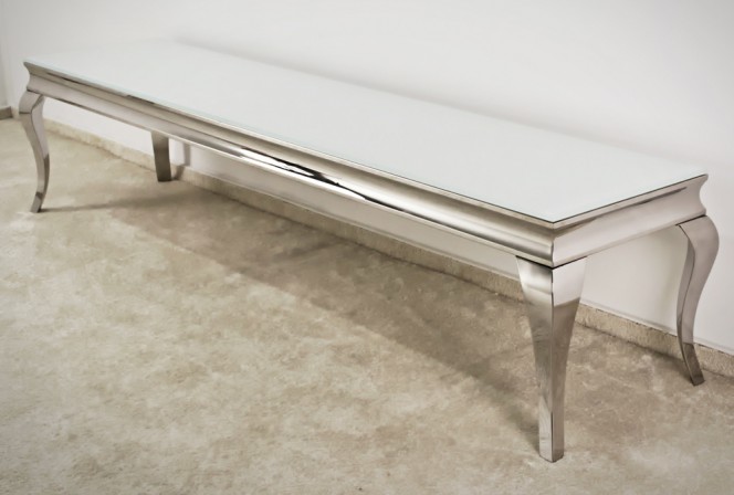 BLANKA - 200CM TV-BÄNK I ROSTFRITT STÅL OCH FROSTAT GLAS 2