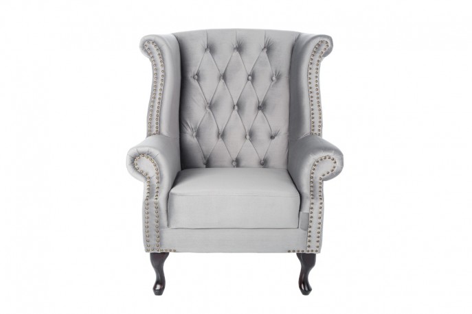 Chesterfield armchair silver-gray velvet