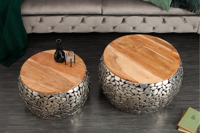 Stone Mosaic coffee table set of 2 silver mango