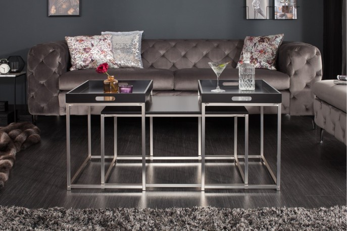 Elements coffee table set of 3 black tray