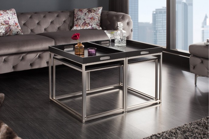 Elements coffee table set of 3 black tray