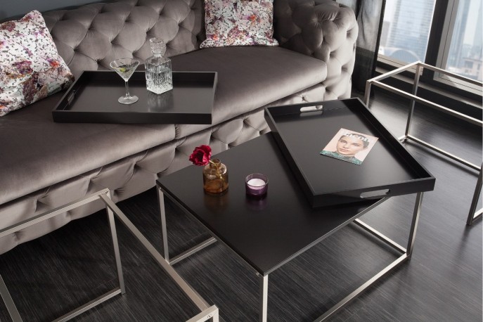 Elements coffee table set of 3 black tray