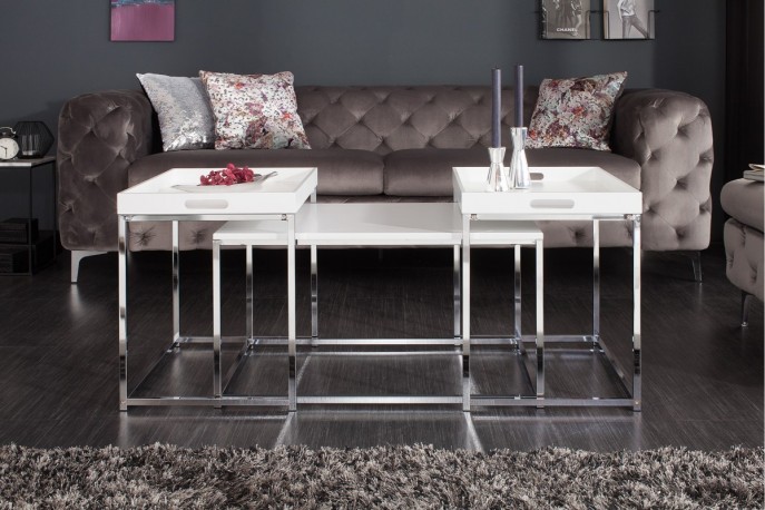 Elements coffee table set of 3 white tray