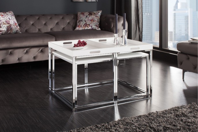 Elements coffee table set of 3 white tray