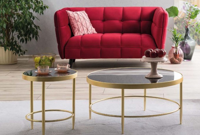 MYSTIK - Soffbord i svart och guld industriell stil 82 cm