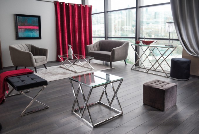 TRIVERO - Soffbord i spännande design silver 120 cm