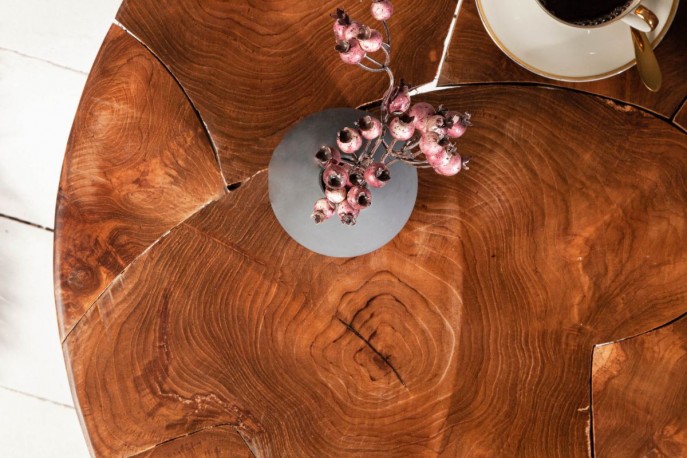 MOSAIK - runt soffbord massivträ teak 70 cm