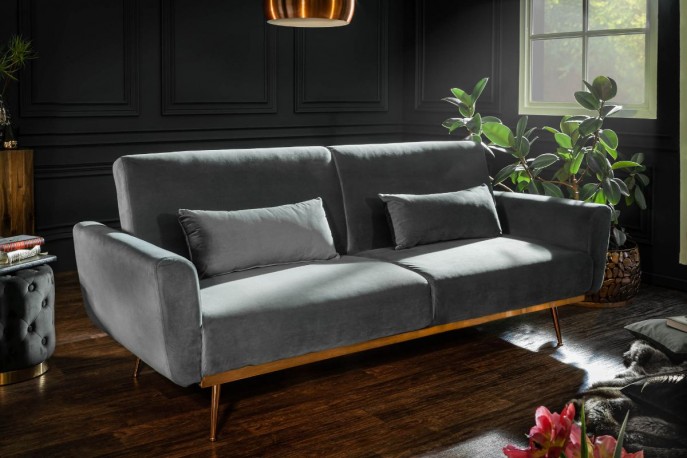 BRIS - Lyxig bäddsoffa grå sammet 208 cm