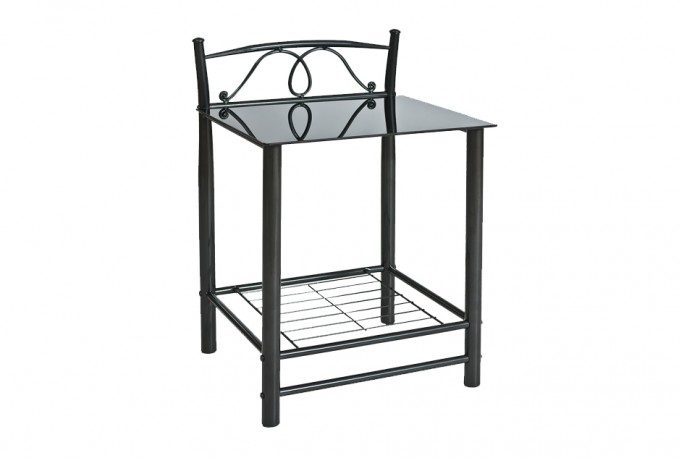 ALBINA - SÄNGBORD SVART GLAS/METALL