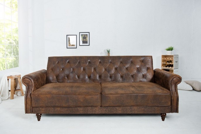 LIVLY - 200 cm antikbrun bäddsoffa i sammet